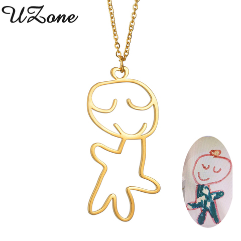 Buy Online Uzone Customized Children S Drawing Necklace Kid S Art Personalized Necklace Stainless Steel Custom Design Name Logo Gift Alitools