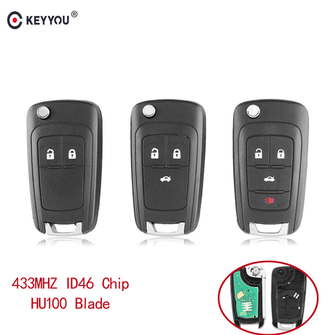 KEYYOU 2/3/4 Buttons Flip Folding Remote Car Key Fob For Chevrolet Cruze Malibu Aveo Spark Sail orlando Key 433MHz ID46 Chip ► Photo 1/6