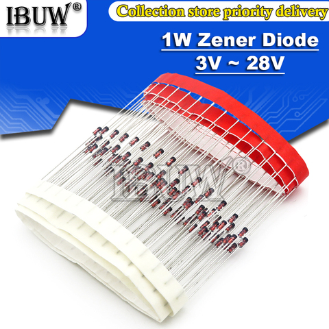 100pcs 1W Zener diode DO-41 3V 3V3 3V6 3V9 4V3 4V7 5V1 5V6 6V2 6V8 7V5 8V2 9V1 10V 11V 12V 13V 15V 1N4733A 1N4742A 1N4728A ► Photo 1/2