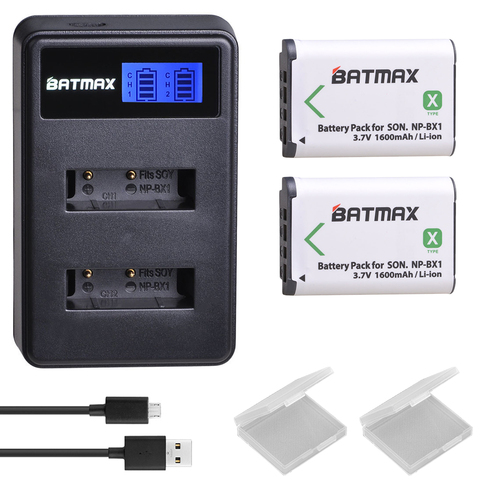 2x NP-BX1 NP BX1 Batteries + LCD Dual USB Charger for Sony DSC RX1 RX100 AS100V M3 M2 HX300 HX400 HX50 HX60 GWP88 AS15 WX350 ► Photo 1/6