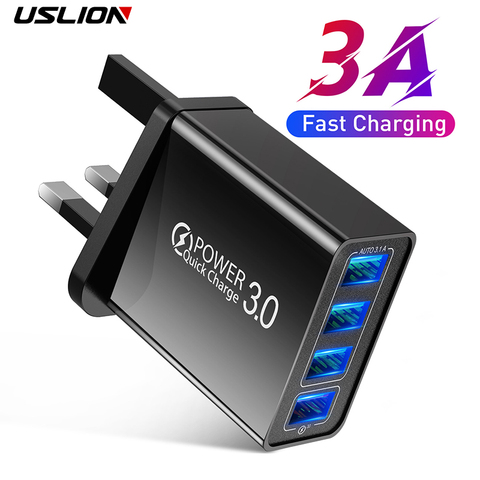 USLION 48W UK USB Charger Quick QC 3.0 4 Port USB Charger For iPhone 11 Pro Max 7 Samsung S10 Xiaomi Wall Adapter Travel UK Plug ► Photo 1/6