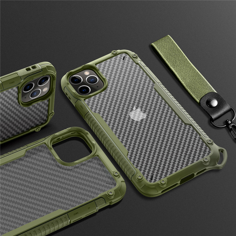 Armor Matte Shockproof Bumper Lanyard Phone Case For iPhone 12 11Pro Max XR XS Max X 7 8 Plus 12Pro Transparent Anti-Shock Cover ► Photo 1/6
