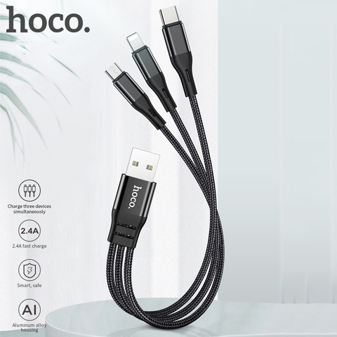 HOCO 4 in 1 USB Cable for iPhone 11 Pro X XS max XR Fast Charger Cable 3 in 1 Micro USB Type C Cable for Samsung Galaxy S10 S9 ► Photo 1/6