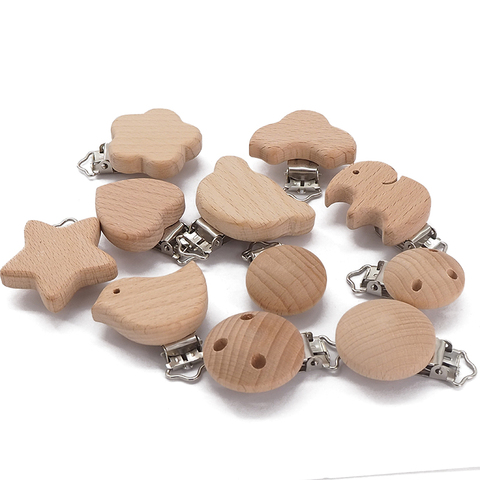 Chenkai 50PCS Wooden Bear Flower Car Heart Bird Elephant Round Star Clips BPA Free For DIY Baby Nature Pacifier Chain Gifts ► Photo 1/6