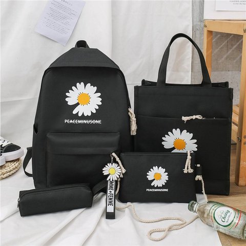 Student Bag Foreign Trade New Four Piece Set Double Back Versatile Little Daisy Bag Double Shoulder Bag Female ► Photo 1/4