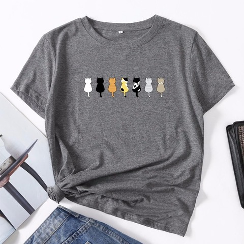 Cotton Summer Women T Shirt S-5XL Plus Size Cute Cats Print Short Sleeve Ladies Basic Tees Top Casual O-Neck Female Woman TShirt ► Photo 1/6