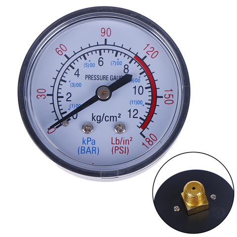 Iron Shell Bar Air Pressure Gauge Double Scale For Air Compressor 9.5/13mm (1/8, 1/4 Bsp) Thread 0~180PSI, 0~12Bar Dia 40/50mm ► Photo 1/5