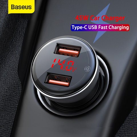 Baseus 45W Car Charger Dual USB Quick Charging SCP 4.0 3.0 Fast PD USB C Car Phone Charger With Cable For iPhone HUAWEI Xiaomi ► Photo 1/6