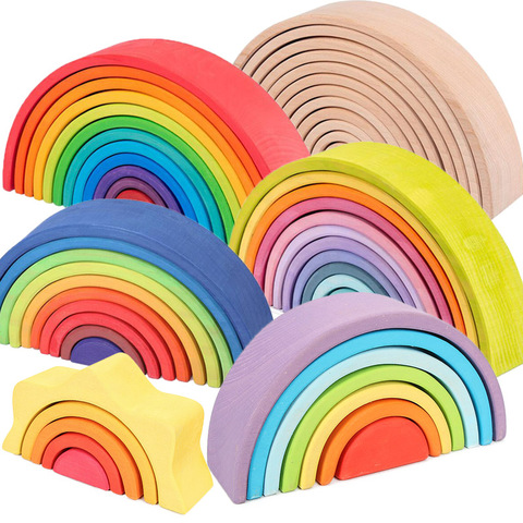 Large 12 Pieces Rainbow Stacker Nesting Puzzle Toys Tunnel Stacking Game Montessori Toys Baby Wooden Building Blocks Toddler Toy ► Photo 1/6