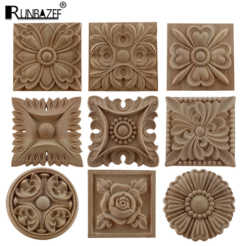 RUNBAZEF European Carved Unpainted Retro Mouldings Wood Applique Wood Decal Long Oval Rubber Home Furniture Walls Hot Sale NEW ► Photo 1/6