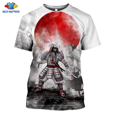 SONSPEE 3D Print Japanese Oni Samurai Men's T Shirt Casual Streetwear Harajuku Ghost Sword  Short Sleeve Hip Hop Style Tees Shir ► Photo 1/6
