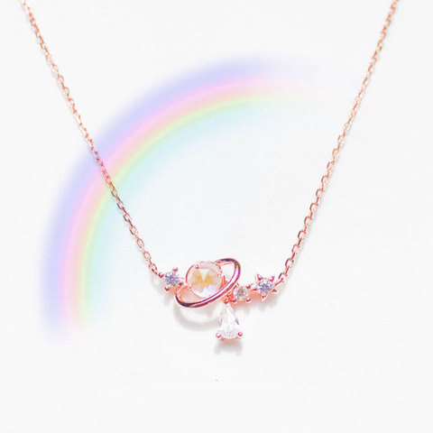 Aurora Water Drop Star Moon Necklace Cute Girl Clavicle Chain Heart Sweet Student Necklace ► Photo 1/6