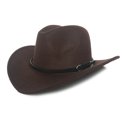 Men Classic Fashion Large Wave Brim Cowboy Fedoras Hat Vintage Male Leather Outdoor Cap Women ► Photo 1/6