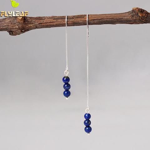 Flyleaf Natural Garnet Lapis Lazuli Turquoise Bead Long Earings For Women Real 925 Sterling Silver Drop Earrings Fine Jewelry ► Photo 1/5