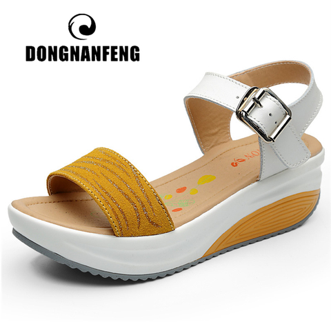 DONGNANFENG Women's Ladies Female Genuine Leather Shoes Platform Sandals High Heels Summer Cool Beach Flip Flop 35-40 CDBY-5531 ► Photo 1/6