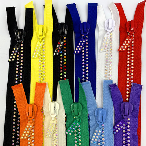1-10pcs 24inch,60cm  Dual-Strand Czech Crystal Zippers AB Crystal Rhinestone Separating Zippers Base Dress Colthes Sewing 10# ► Photo 1/2