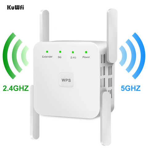 KuWfi Wireless Wifi Repeater WiFi Extender 2.4G 5G AP Router WiFi Amplifier Signal Repeater support windows xp /win10 mac os etc ► Photo 1/6