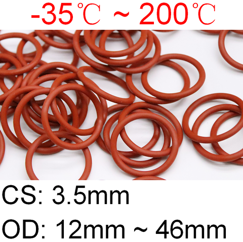 10pcs VMQ O Ring Seal Gasket Thickness CS 3.5mm OD 12 ~ 46mm Silicone Rubber Insulated Waterproof Washer Round Shape Nontoxi Red ► Photo 1/6