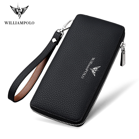 WilliamPolo Genuine Leather Long Men Clutch Wallet With Zipper Luxury Fashion New Phone Credit Card Holder Handbag Male Gift box ► Photo 1/6