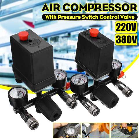 Professional 220V/380V Air Compressor Pump Pressure Control Switch 4 Port Regulator Duty 0-180PSI Control Valve With Gauge ► Photo 1/6