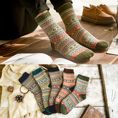 Hot Sell Winter Mens' Warm Thick Wool Sokken Unisex Contrast color Rhombus stripes British American Casual Business Sox Dropship ► Photo 1/6