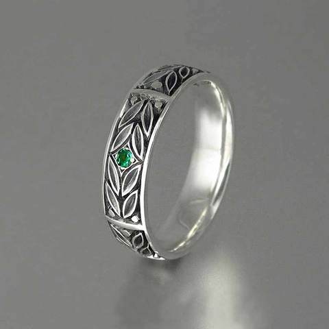 Huitan Retro Anniversary Gift Ring For Women With Vintage Leaves Engraved With One Tiny Green Cubic Zircon Stone Finger Rings ► Photo 1/6