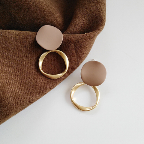 Autumn Winter New Brown Earrings Vintage Matte drop Earrings for women Metal Fashion Statement Dangle Earring 2022 Trend Jewelry ► Photo 1/6
