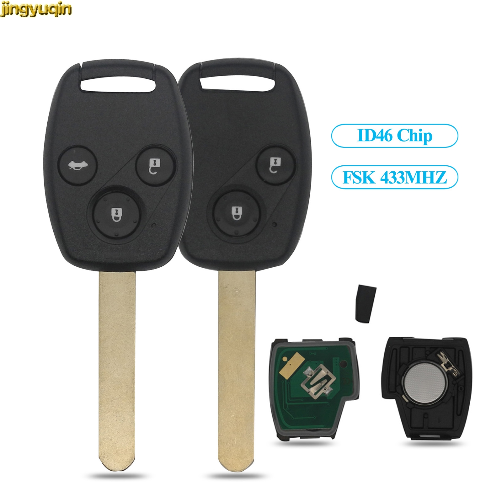 2 Button Replacement Car Remote Key Fob 433Mhz ID46 for Honda Civic CRV Jazz HRV 