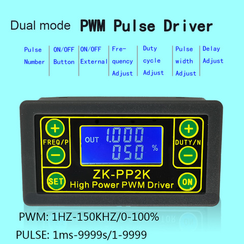 ZK-PP2K PWM DC 3.3~30V 12V 24V Motor Speed Controller regulator 8A 150W Adjustable LED Dimmer Pulse Frequency Duty Ratio ► Photo 1/6