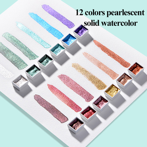 12 Colors Solid Watercolor Paints Set Textured Pearlescent Pigment Metallic Glitter Acuarela Suit Portable Art Supplies ► Photo 1/6