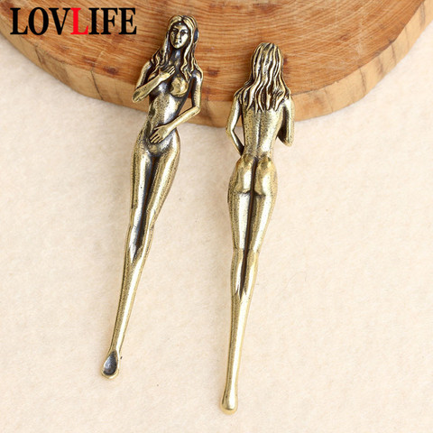 Creative Brass Beauty Women Keychain Pendants Pure Copper Handmade Goddess Ear Pick Tool Gift Men Car Key Chain Keyring Hangings ► Photo 1/6