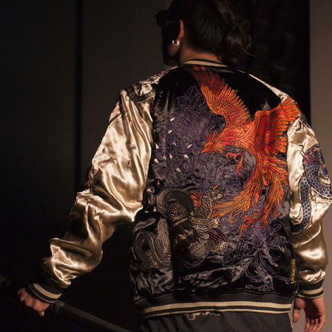 Makuluya 4 Great Beasts Reversible Coats Streetwear Yokosuka Phoenix Dragon Tiger Sakura Embroidery Baseball Jacket L6 ► Photo 1/5