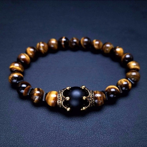 Luxury Crown Natural Tiger Eye Stone Bead Bracelets  Men's Antique Charm Bracelet Jewelry Gift ► Photo 1/6