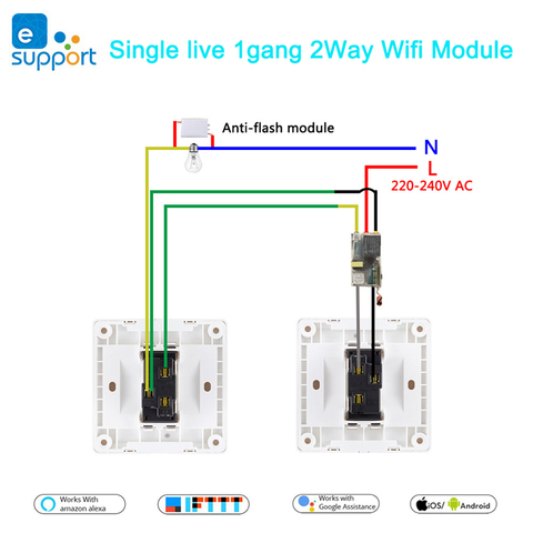 eWelink Single Wire WIFI Module 1gang 2 way support RF433Mhz no neutral wire required work with Alexa and google home 220-240V ► Photo 1/5