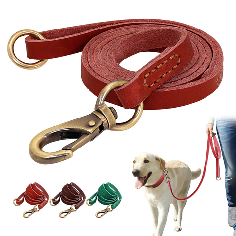 150cm Strong Pet Dog Leash Real Leather Dogs Lead Rope Large Dogs Walking Running Leashes for Pitbull German Shepherd K9 S M L ► Photo 1/6