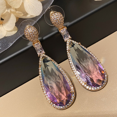 Bilincolor fashion cubic zirconia purple drop earring for women ► Photo 1/6