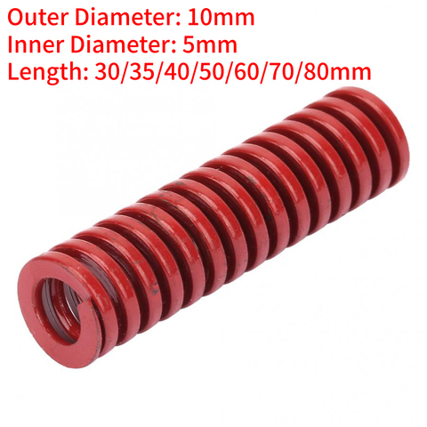 2Pcs OD 10mm ID 5mm Length 30/35/40/50/60/70/80mm High Accuracy Steel Red Medium Press Load Mould Die Mold Compression Spring ► Photo 1/6