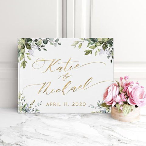Alternatives Flower Wedding Guest Book Personalized White Guestbook Wedding Guestbook Album Custom Wood Look Printable Guestbook ► Photo 1/6
