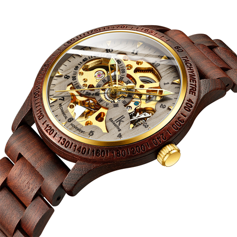 Classic Fashion Wooden Men Automatic Mechanical Watch Wooden Strap  Skeleton Transparent Sport male WristWatch Relogio Masculino ► Photo 1/5