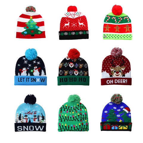2022 New LED Christmas Hat Christmas Flash Light Up Knitted Hat Christmas Gift for Kids/Adults Xmas New Year Party Decorations ► Photo 1/6