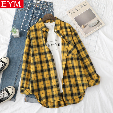 2022 Autumn Hot New Red Yellow Plaid Shirt Women Casual Long Sleeve Blouses Female Fresh College Style Blouse Woman Tops Blusas ► Photo 1/6
