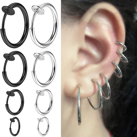 Hoop Clip on Earrings Step Diameter Circle Earring Punk Clip Stealth Spring Small Helix Retractable Ring Cuff  Ear Ring Hoops ► Photo 1/6