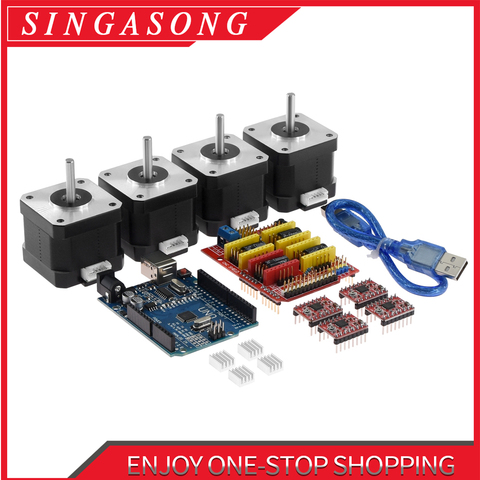 4-lead Nema17 Stepper Motor 42 motor + cnc shield v3 engraving machine 3D Printer+ 4pcs A4988 driver expansion board UNO R3 ► Photo 1/5