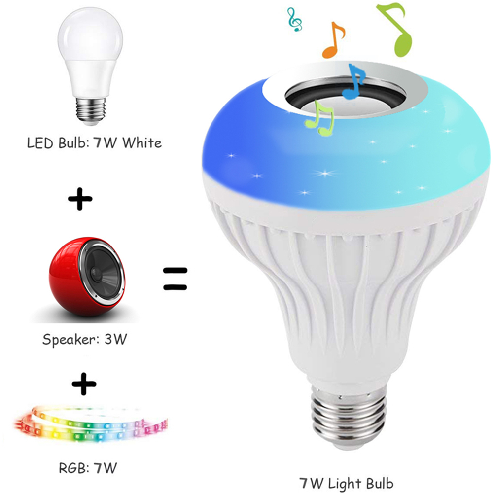 E27 LED Light Bulb Wireless Bluetooth Speaker Audio Music Player RGB Smart Lamp