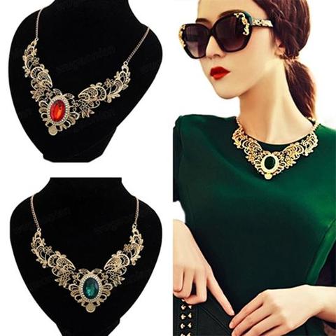 New Women Luxury Party Hollow Out Flower Oval Rhinestone Statement Bib Necklace Luxury Necklace, Oval Rhinestone, Hollow, Flower ► Photo 1/6