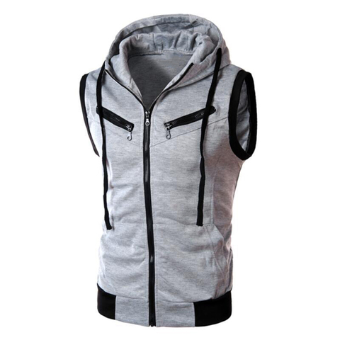 2022  New  men's   monochromatic  hooded  vest  zipper  pocket sleeveless  vest   jacket ► Photo 1/6