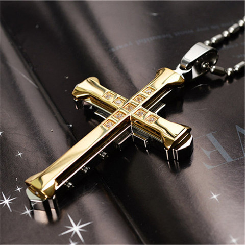 Fashion Cross Necklace For Men Jesus Crystal Cross Pendant Necklace Black Silver Color Stainless Steel Necklace Jewelry ► Photo 1/6