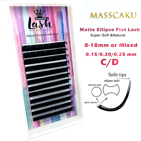 MASSCAKU ellipse flat lashes soft Split-tips fake eyelash extension individual eyelashes nature flat ellipse eyelashes supplies ► Photo 1/6