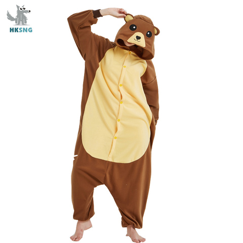 HKSNG New Adult Animal Brown Bear Kigurumi Onesies Pajamas Good Quality Cartoon Cosplay Costumes Jumpsuits Party Homewear ► Photo 1/6