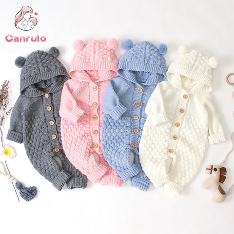 2022 New Autumn Winter Newborn Sweater Baby Boy Girl Clothes Romper Bear Ear Knit Hooded Jumpsuit Outfit Clothing ► Photo 1/6